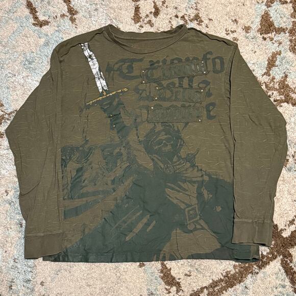 Vintage Request Skeleton Soldier Longsleeve Shirt Size XL Affliction Style Y2K - Picture 1 of 6